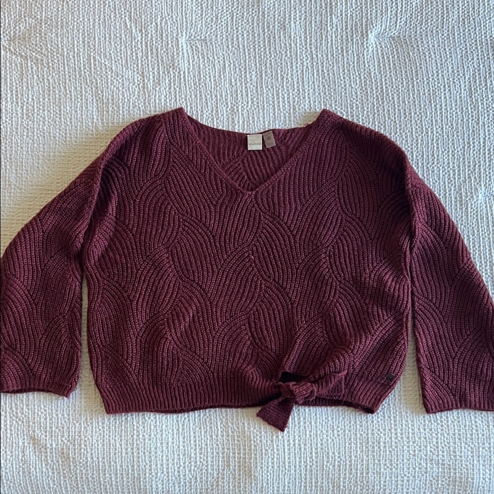 Women's V-Neck Knit Sweater - Burgundy